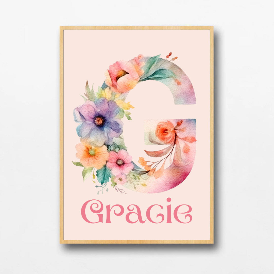 Personalised Floral Elegance Print | Kids Wall Art | TrixiePix