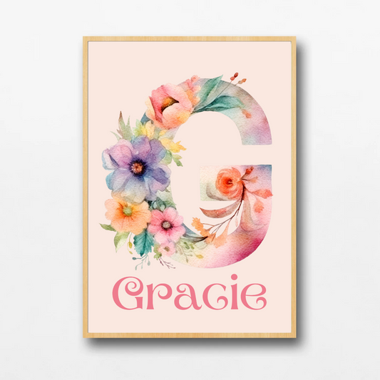 Personalised Floral Elegance Print | Kids Wall Art | TrixiePix