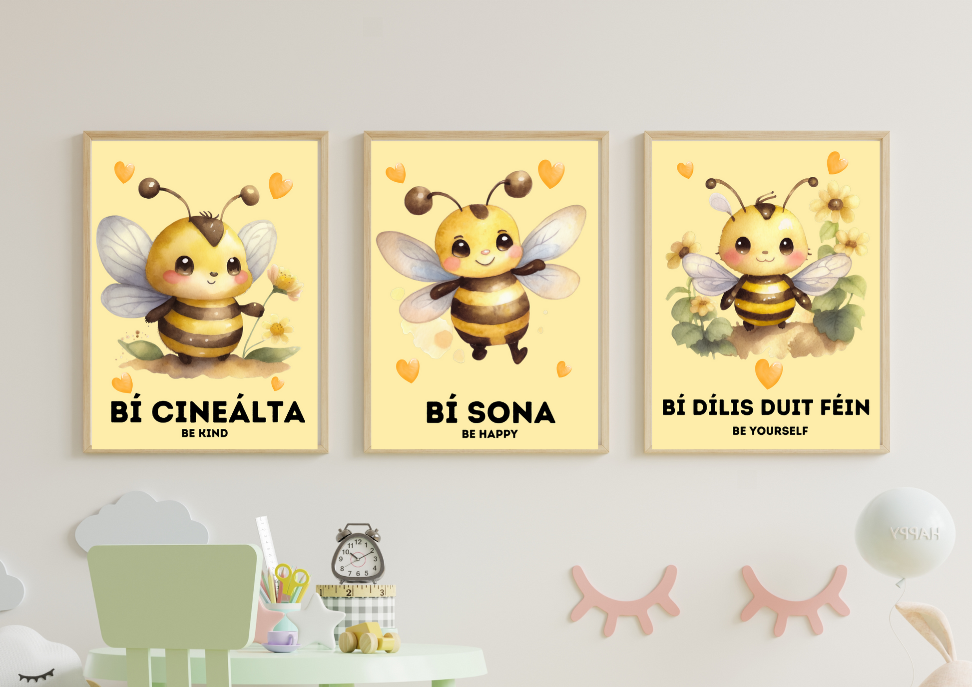 Set of 3 Gaeilge Prints | Irish & English Kids Decor | TrixiePix