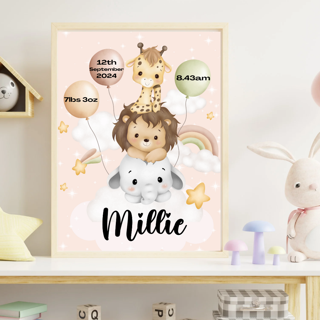 Personalised Baby Girl Birth Print | Newborn Gift | TrixiePix