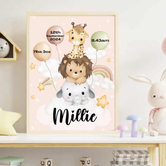 Personalised Baby Girl Birth Print | Newborn Gift | TrixiePix