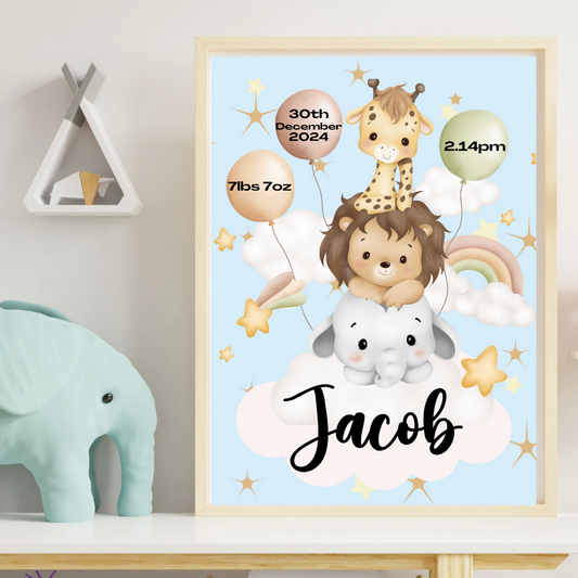 Personalised Baby Boy Birth Print | Newborn Gift | TrixiePix